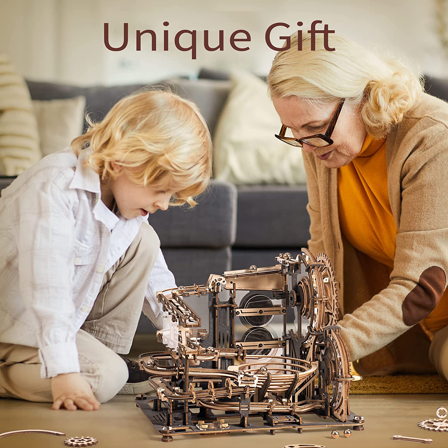 Robotime ROKR Marble Night City 3D Wooden Puzzle Games Assembly Waterwheel Model Toys