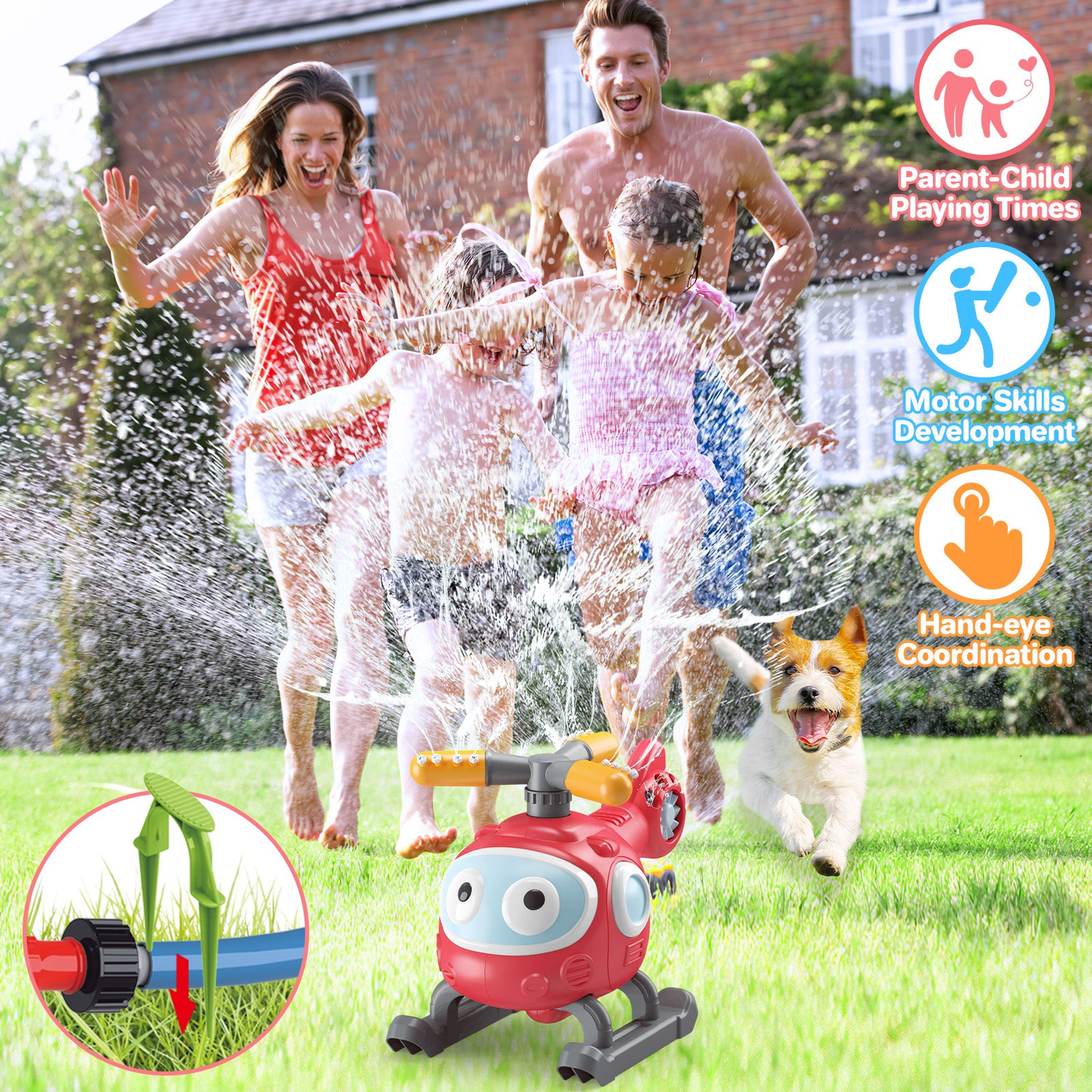 4 In 1 Water Sprinklers T Ball Set For Kids And Toddlers, Baseball Sprinkler For Backyard Helicopter Toy Outdoor Game, Attaches To Garden Hose Summer Yard Pool Water Toy