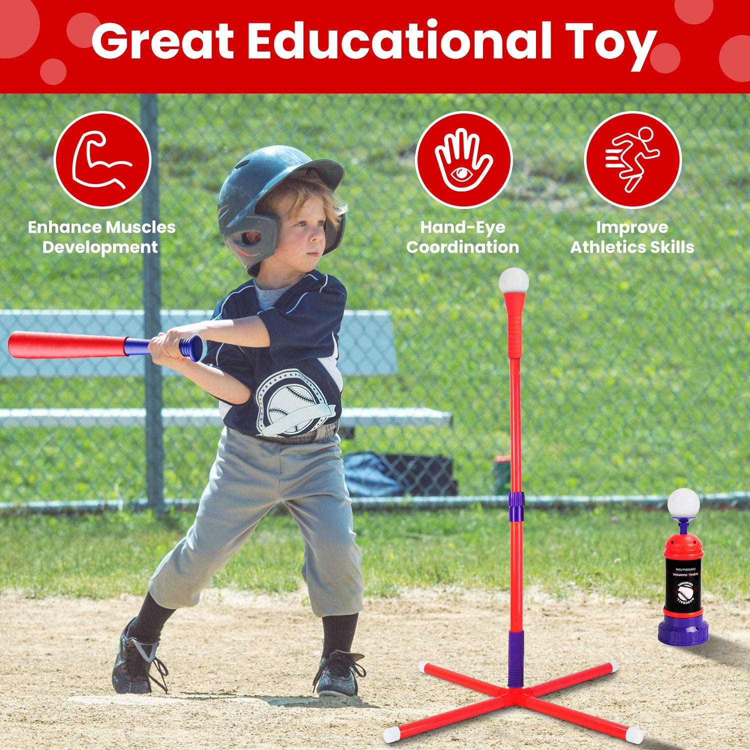 1Set 3 In 1 Baseball Toy Set For 3 To 5Years Old Kids And Toddlers Includes Tee Ball Stand Hanging Tee Automatic Ball Launcher With Adjustable Height For Indoor Outdoor Play