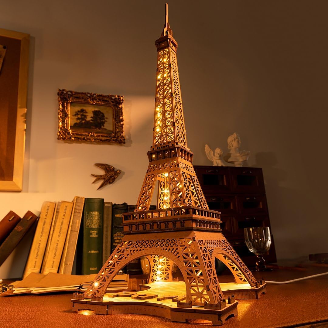 ROBOTIME Rolife Night Of The Eiffel Tower Large Wooden Puzzle With 4 Light Shows