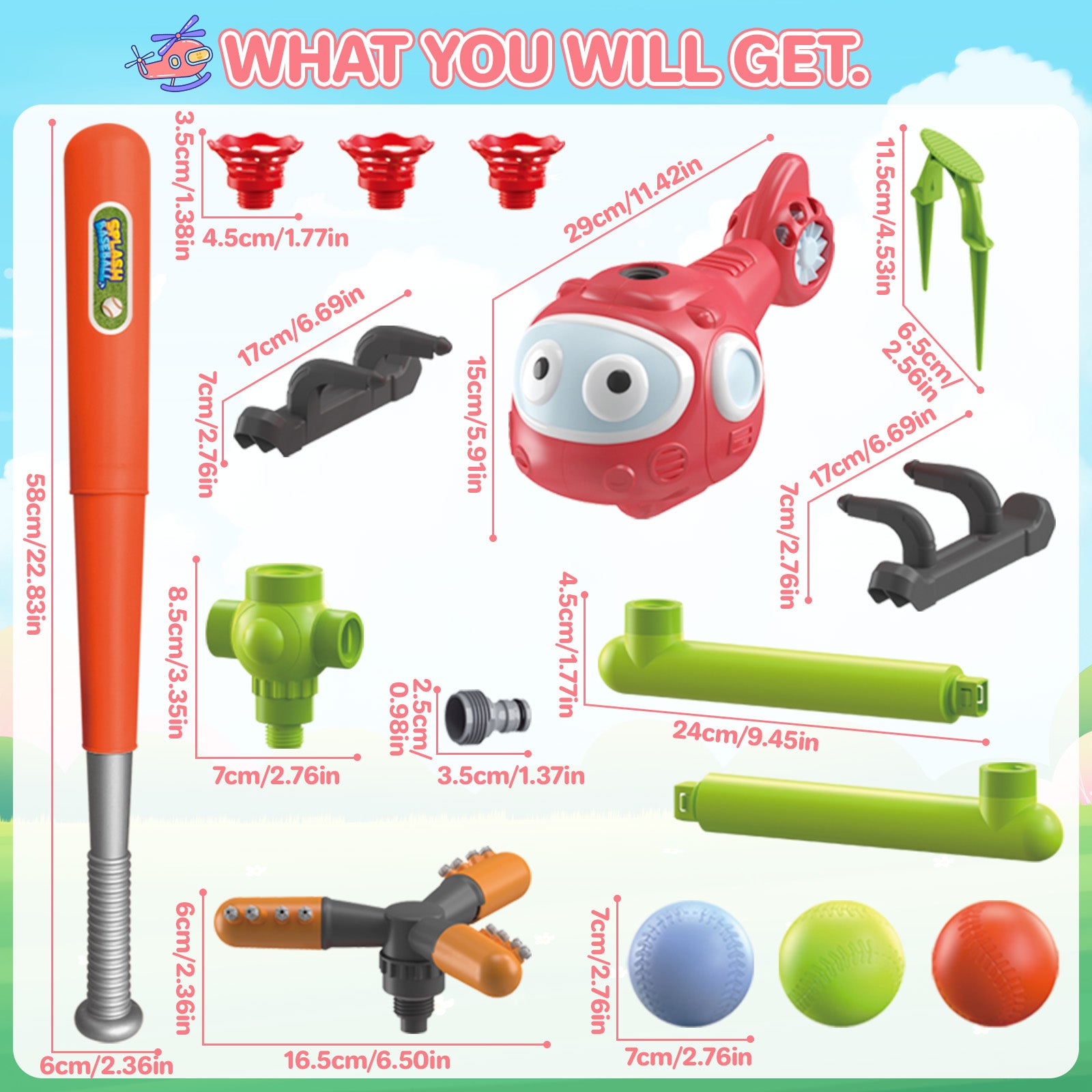 4 In 1 Water Sprinklers T Ball Set For Kids And Toddlers, Baseball Sprinkler For Backyard Helicopter Toy Outdoor Game, Attaches To Garden Hose Summer Yard Pool Water Toy