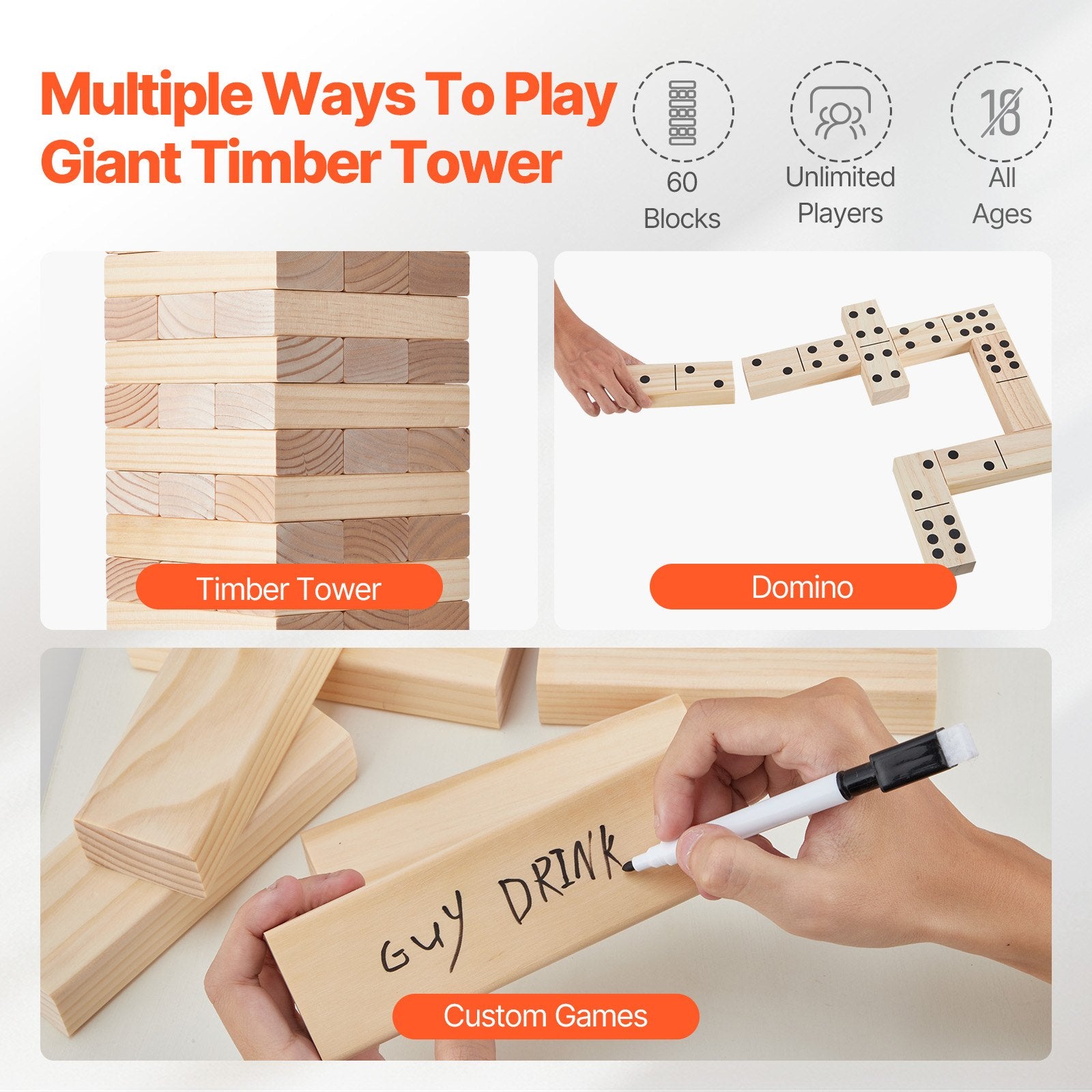 Tumbling Timber Toy 60 Blocks Giant Tumble Tower
